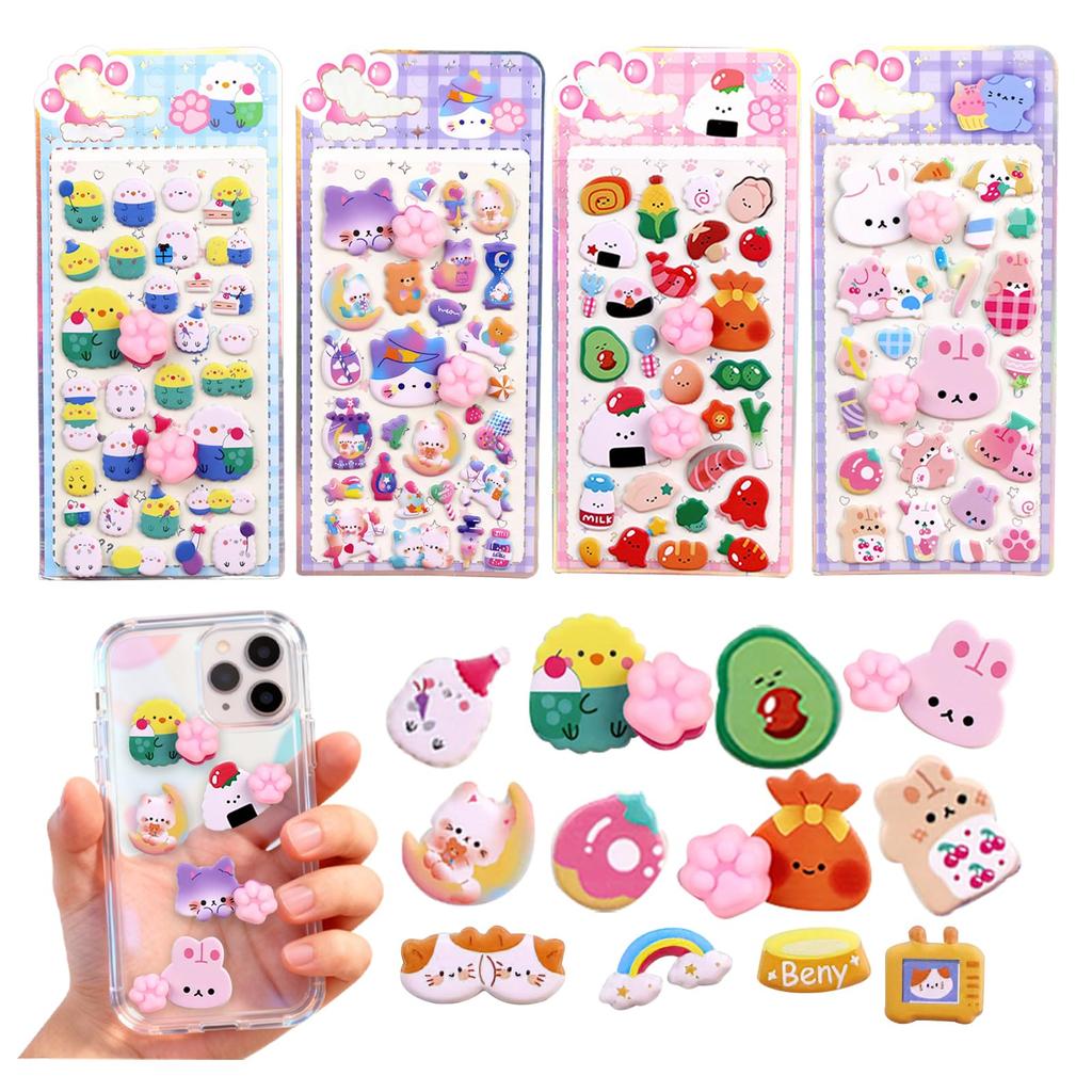 Set of 4 Lovebu Butt Squishy 3D Cute Puffy Butt Cat Animal DIY Decorative Stickers for Water Bottles Print Set of 4 Stickers, Stickers, Paw,