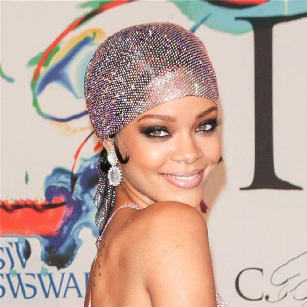 Crystal Rhinestone Bandana Turban Fishnet Headscarf Elegant Aurora Borealis Hair Band  Unisex
