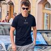 Mr.Bu Summer High-Quality Flocked Letter Print Pure Cotton Short-Sleeve T-Shirt for Men, Trendy, Graphite Black, XL/180