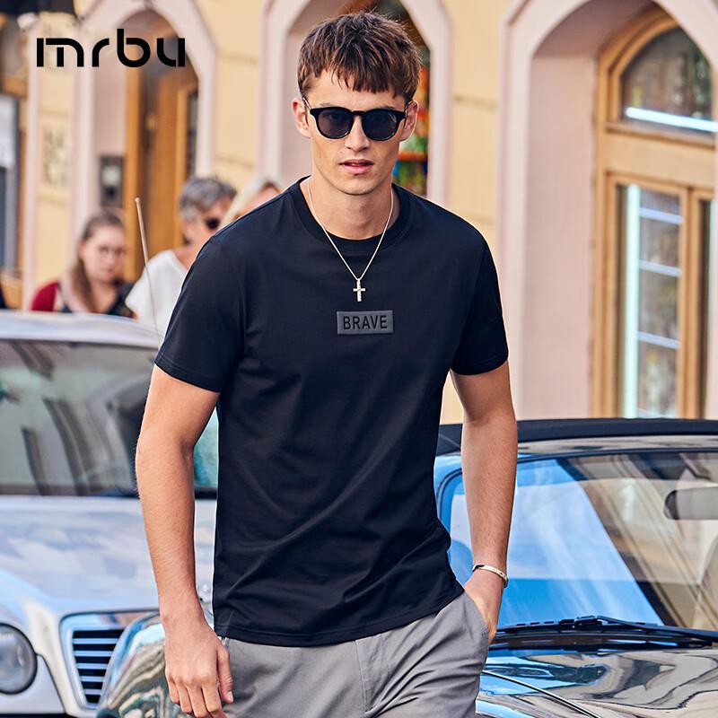 Mr.Bu Summer High-Quality Flocked Letter Print Pure Cotton Short-Sleeve T-Shirt for Men, Trendy, Graphite Black, XL/180