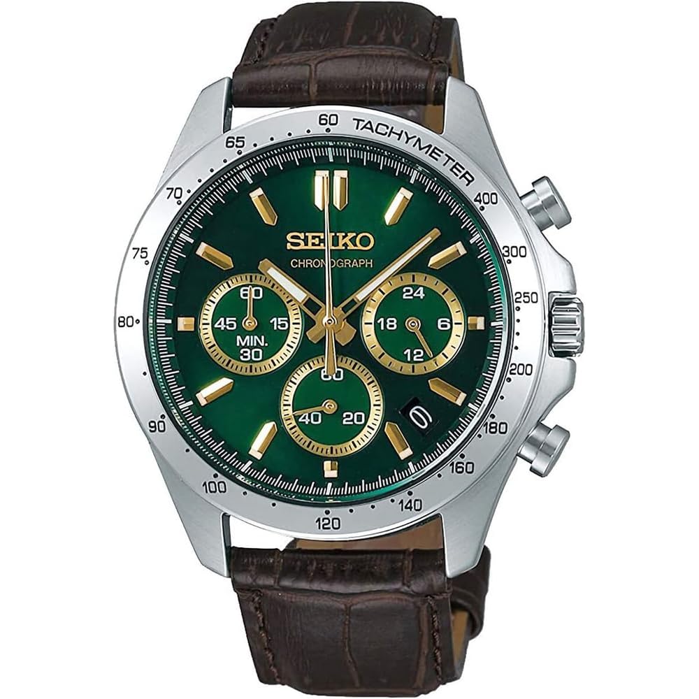 

Seiko Chronograph Quartz Men s Watch Green Brown Leather SBTR017 1/5 Second Timer