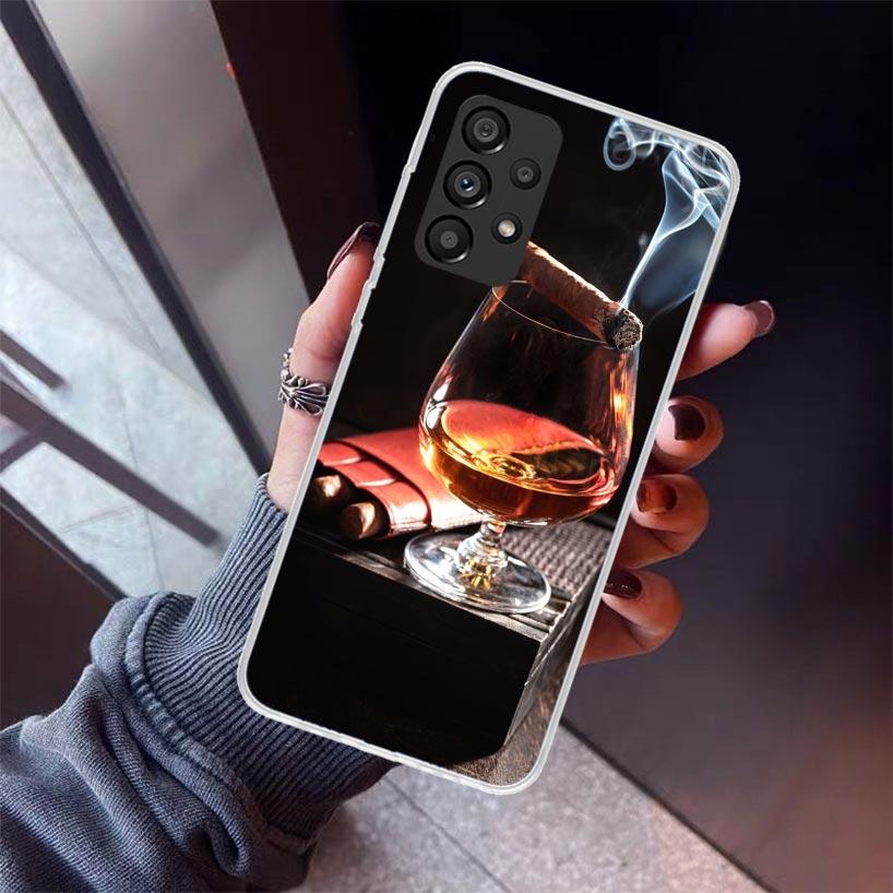 Cigar Whiskey Ice Drink Phone Case For Samsung Galaxy A12 A52S A42 A32 A22 A51 A50 Note 20 Ultra 10 S10 Plus A71 A70 A31 A30 A10