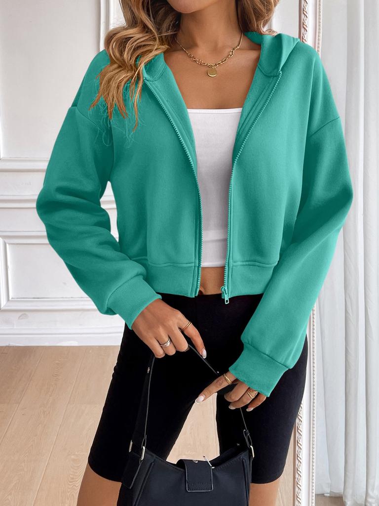 Fashion Ladies Short Zipper Hooded Casual Ladies Sweatshirt Cardigan Hooded Sweatshirt