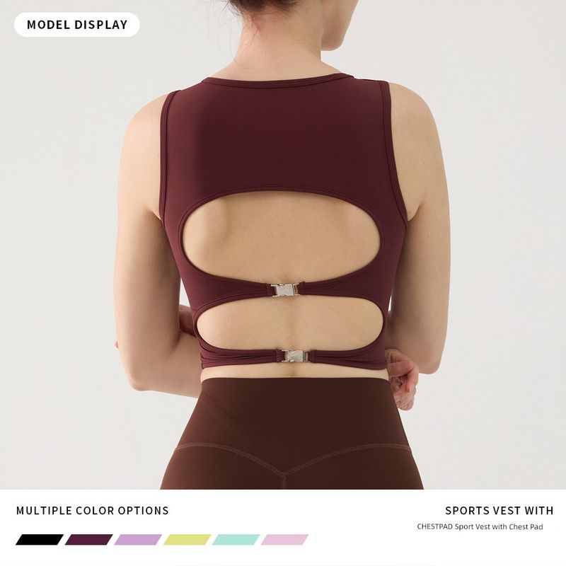 2025 With Chest Pad Yoga Vest Women Summer Sports Outer Wear Hollow out Sling Sleeveless Backless Top Sexy Gyaru