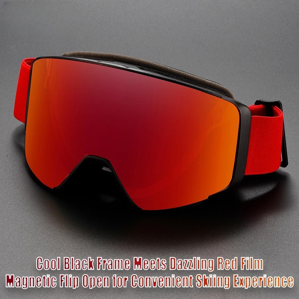 High Quality Flip-top Magnetic Suction Full-scale Real Film Double-layer Anti-fog Snow Goggles Outdoor Sports Snow Mountaineering Windproof E