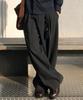 LEIRE Striped Curved Pintuck Slacks [Charcoal]