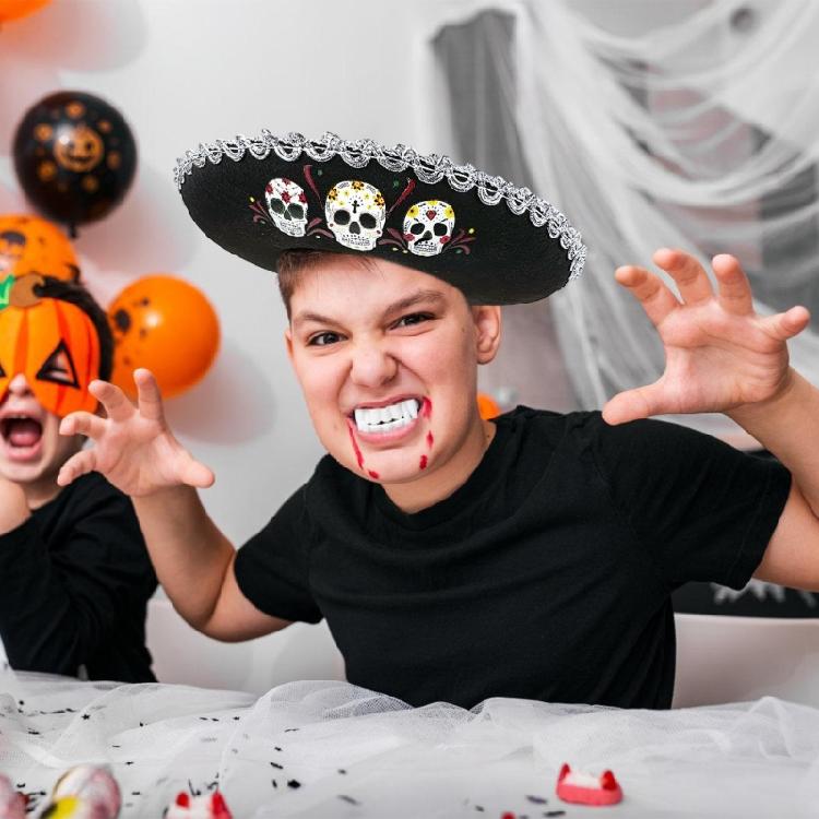 Children Fashionable Mexico Sun Hat with Unique Skull Pattern for Beach Trip and Daily Outings Festival Gathering