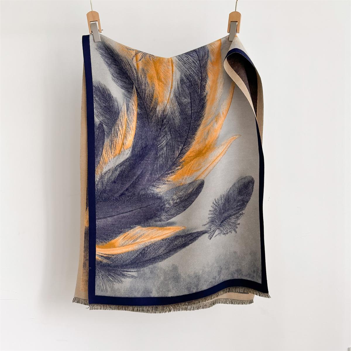 

Зимний женский утолщенный теплый шарф 65*185см с кисточками, шаль-пашмина с принтом перьев, имитация кашемира, накидка, осеннее ветрозащитное одеяло 65-185cm