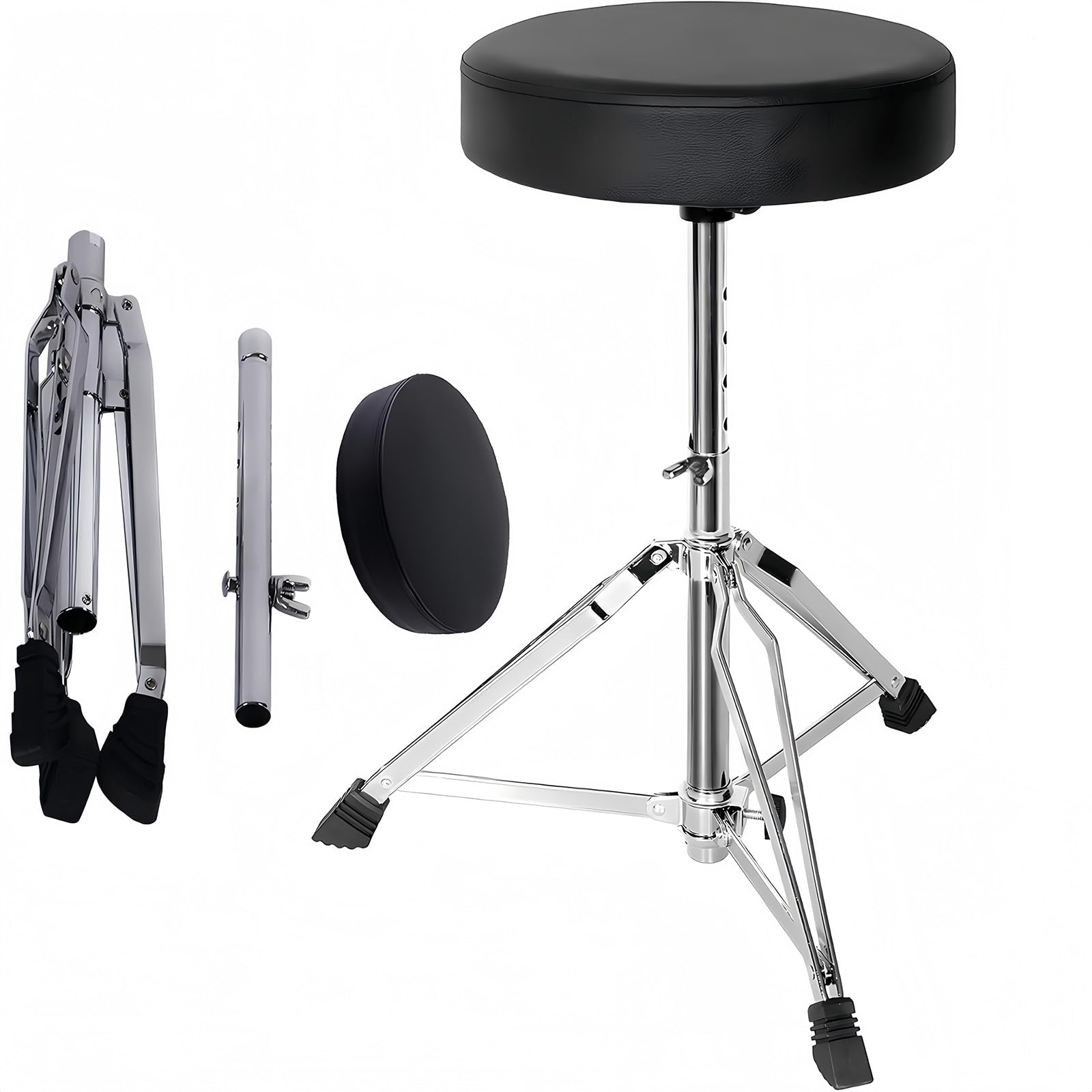 

NODIBRO Drum Throne, 5-Level Height Adjustment from 16.5-22.2 inches (42-58 cm), Foldable Drum Stool, Heavy-Duty, Stable, and Durable for Guitar