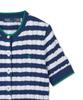 POLO RALPH LAUREN W Striped Cable Knit Short Sleeve Cotton Sweater - Blue Yacht/White