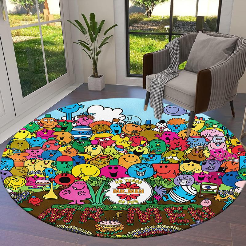 Herr. Herren Teppich Little Miss Rund, Teppich für Wohnzimmer Schlafzimmer Sofa Spielzimmer Dekor, Rutschfeste Bodenmatte