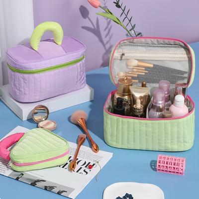Travel Makeup Case Women Contrasting Color Cosmetic Bag Large Capacity Cosmetic