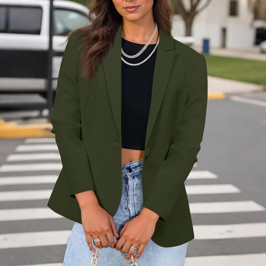 Fashion Women Solid Color Casual Suit Temperament Button Long-sleeved Jacket