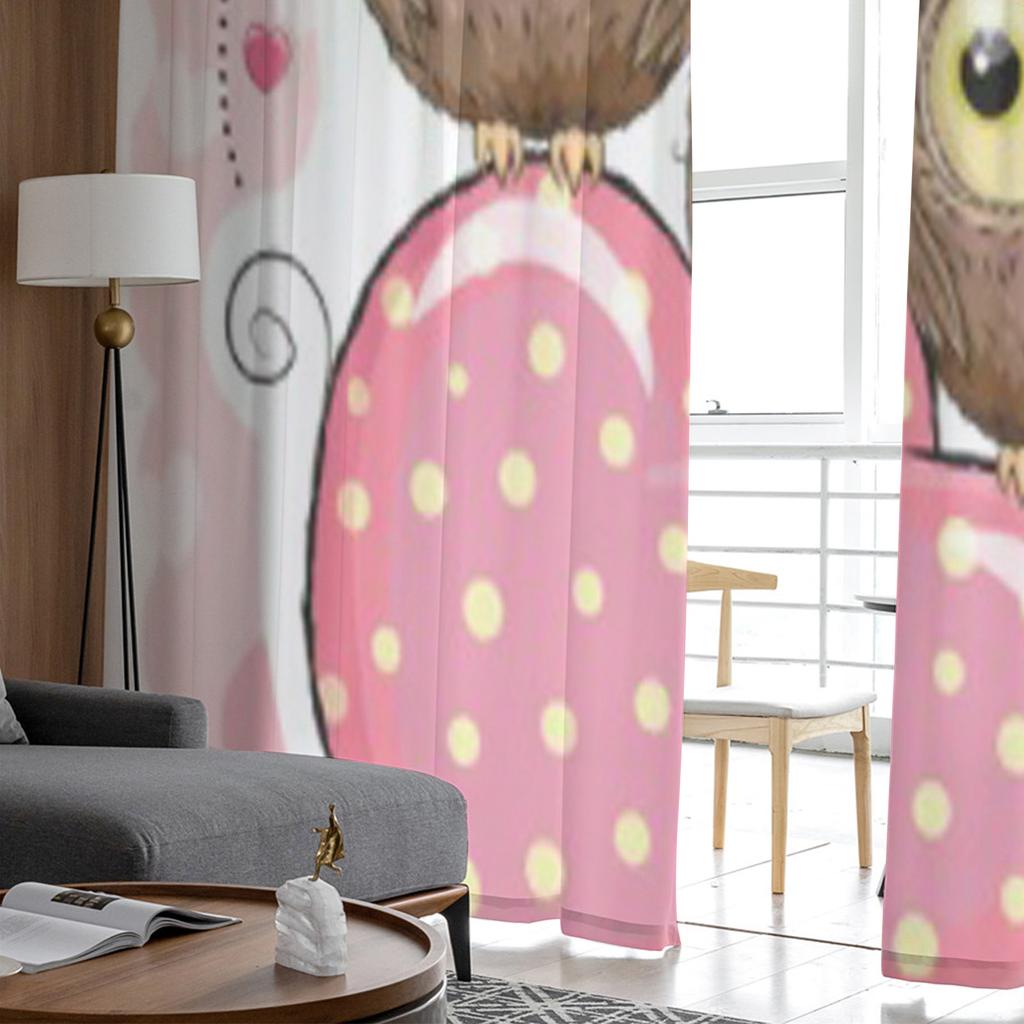 Cute Owls Heart Pink Sheer Curtains for Living Room Transparent Tulle Window Treatments Bedroom Kitchen Home Decor Veil Drapes