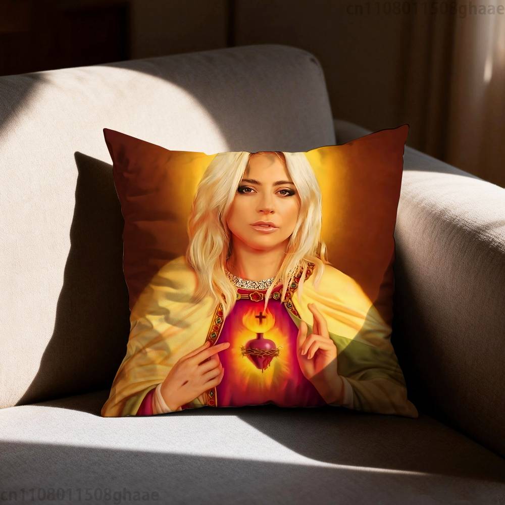 LLady Gaga Pillow Case Antidustmite Pillowcase Invisible zipper silky short plush Sofa cushion cover