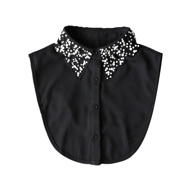 Elegant Beaded Women Fake Collar Shirt Black Embroidery Detachable Collar Fake Women Vintage False Collar Removable Nep Kraagie