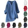 New Style Loose Fit Solid Collar Button Up Long Sleeve Cotton Linen Shirt for Women