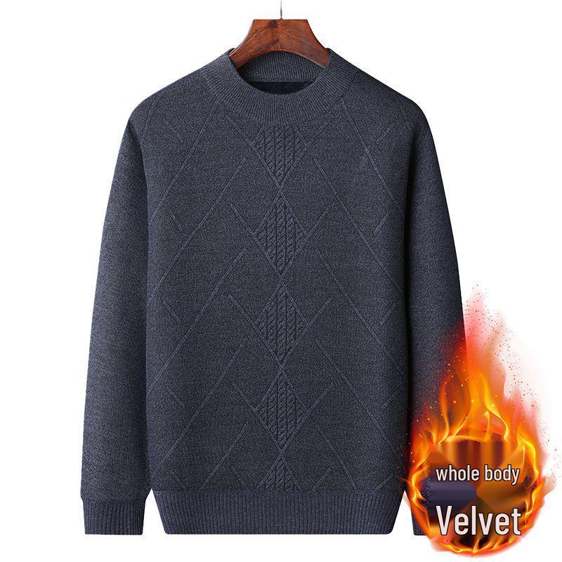 

Mid-aged Men s Velvet-Lined Autumn/Winter Knit Sweater for Elderly 2XL (Recommended 55-67 kg) темно-сірий