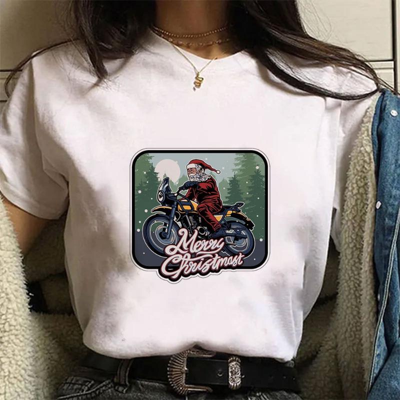 Women Vintage Santa Claus Beer Merry Christmas Print T‑Shirt Short Sleeve Round Neck Holiday Graphic Casual Ladies Tee Tops