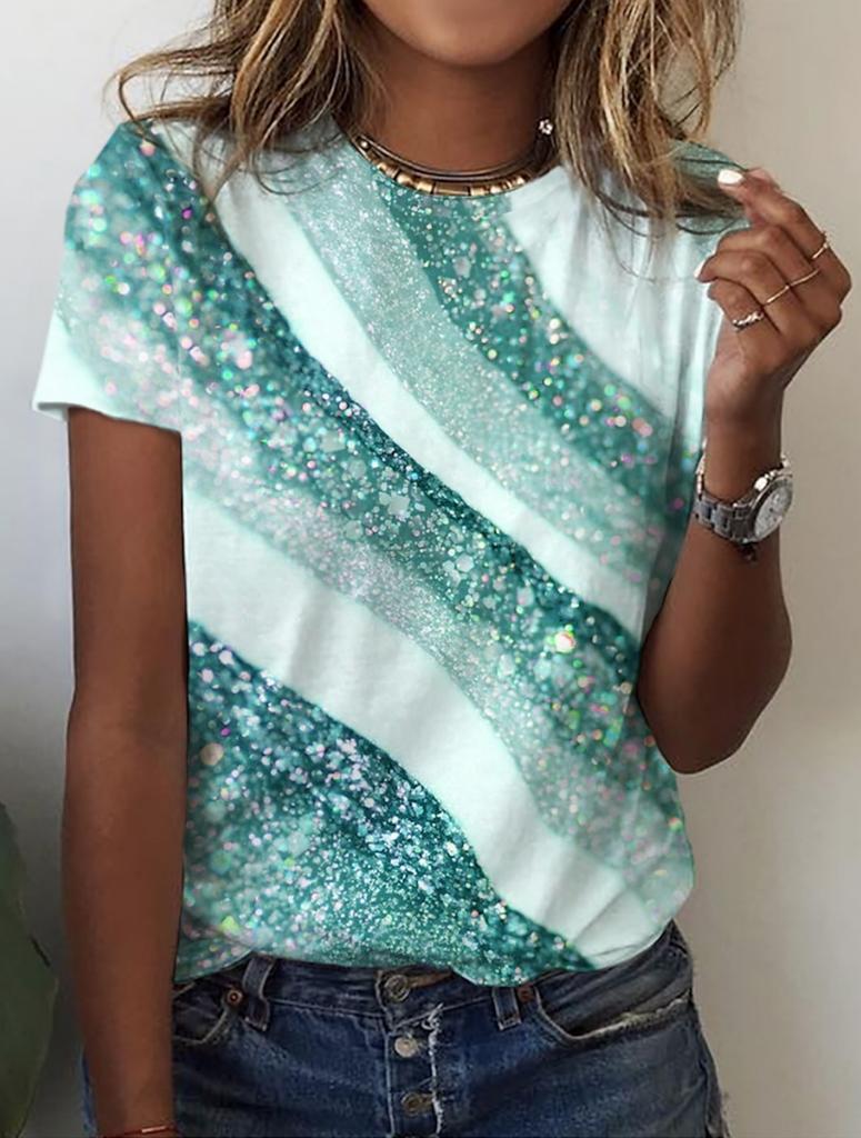Sommer Damen T-Shirt Blumenstruktur 3D-Druck Florale Grafiken T-Shirts Lässige Kurzarm-Oberteile Mode O-Ausschnitt T-Shirt für Damen