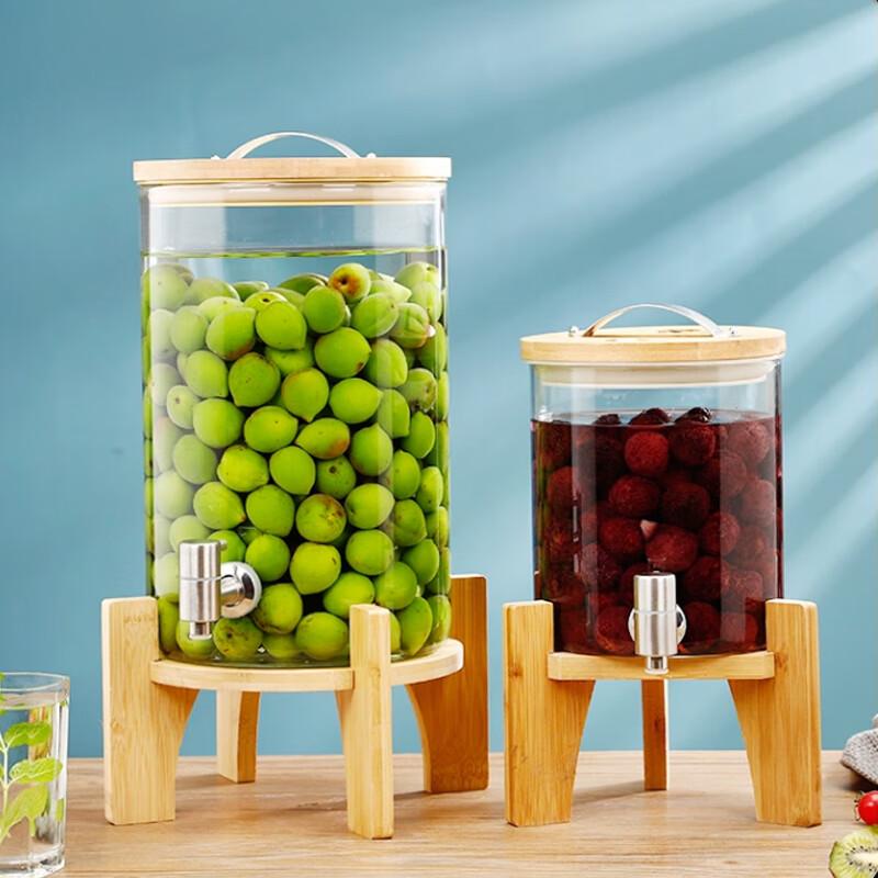 Huabeishi Glas Getränkespender mit Edelstahlhahn und Bambusständer