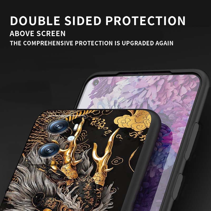 Fashion Dragon Illustration For OPPO Reno 5 6 7 A96 A40 A58 Realme GT A74 A78 Neo2 A74 A78 Find X5 X3 X7 X8 Black Phone Case