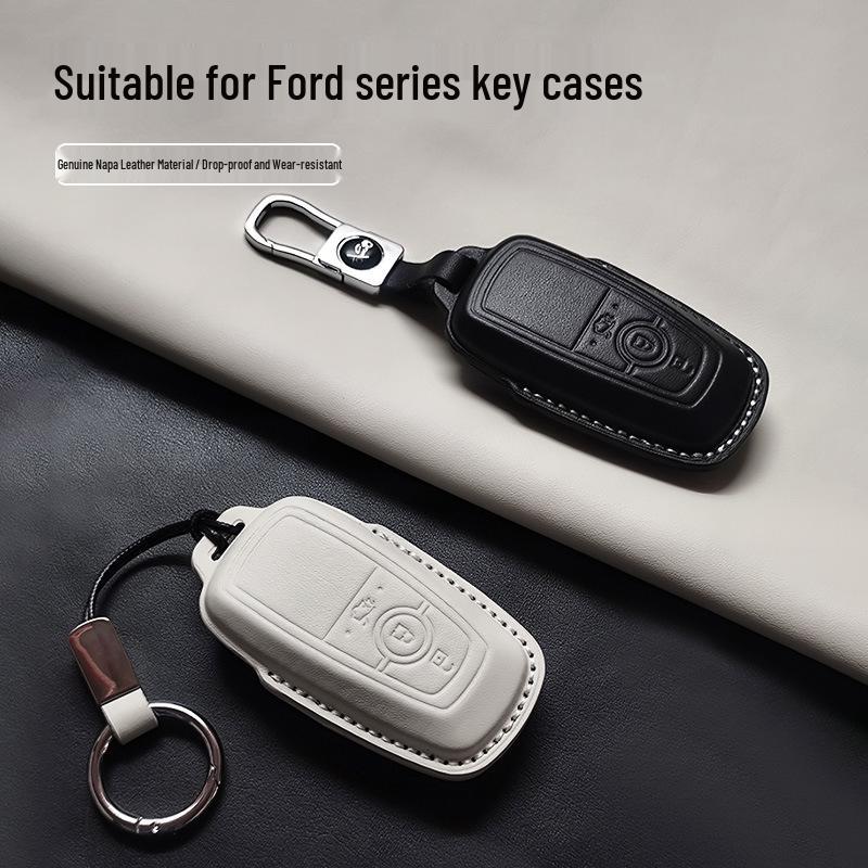 Genuine Leather Key Case for Ford Focus, Mondeo, Edge, Escort, Explorer, and Raptor.