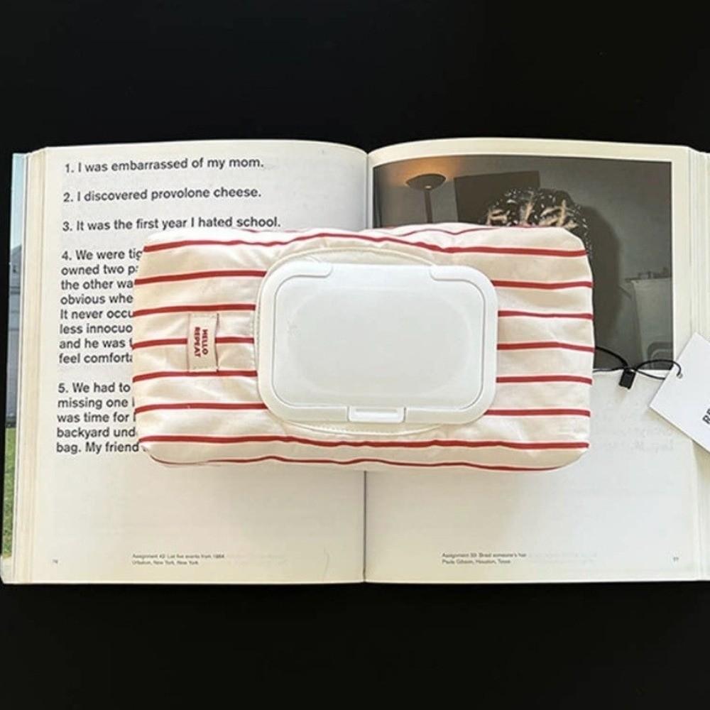 High Quality Striped Fabric Wet Wipe Pouch Multipurpose Portable Tissue Bag Pull Out Wet Tissue Case Living Room Organizer