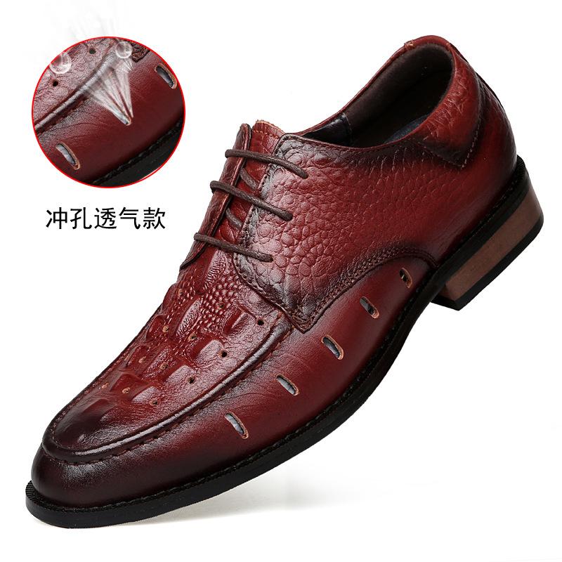 

Мужские туфли из перфорированной кожи, весенне-летние, низкие, кожаные, с тиснением под крокодила, поверхность из коровьей кожи, с перфорацией, повседневные, на деревянной подошве 47