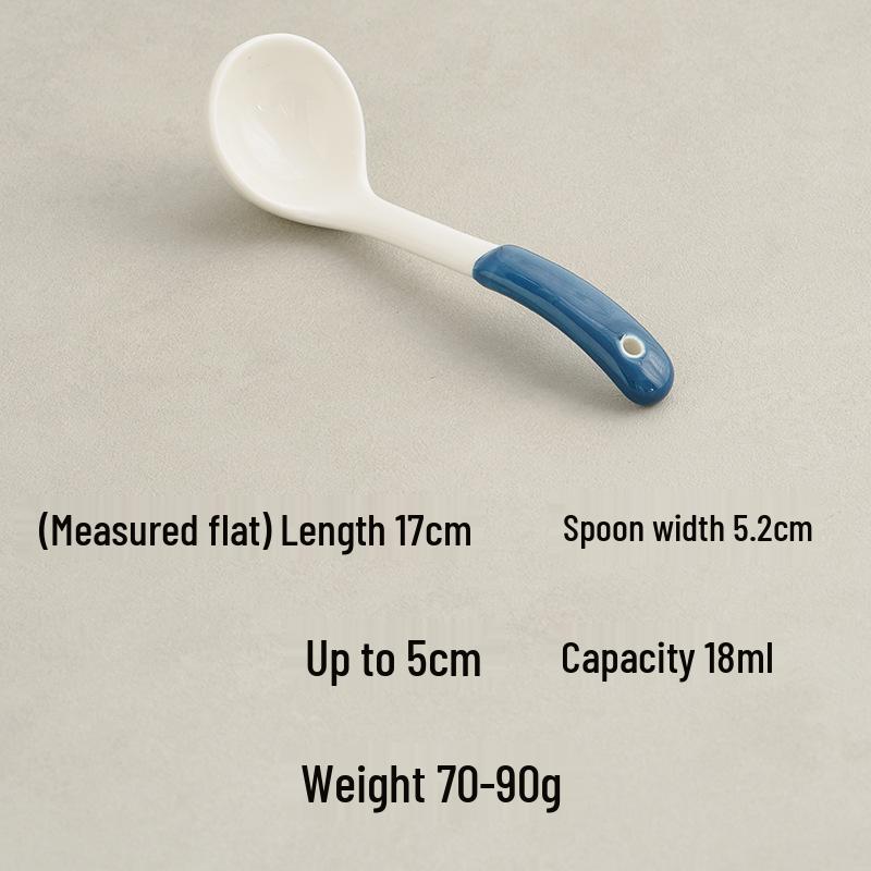 Blue & White Color Block Ceramic Spoon - 18ml Rice, Soup, Stirring, Noodle, Seasoning Spoon.