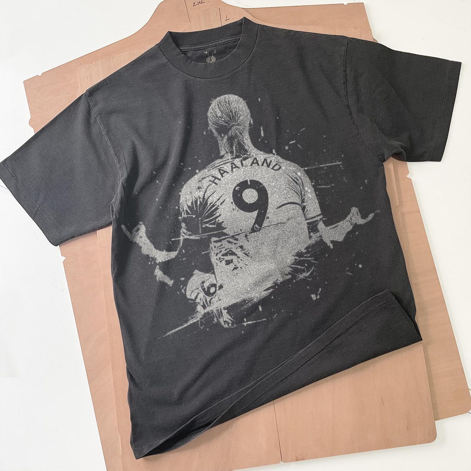Erling Haaland Shirt: Handmade Bleached Soccer T-Shirt M