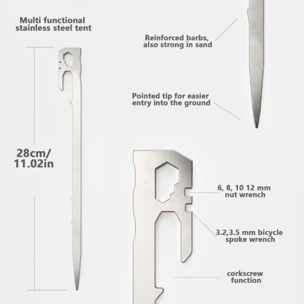 6Pcs/set Stainless Steel Camping Tent Stakes Wind-Resistant Garden Ground Nail  Beach