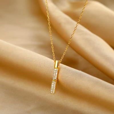 New Bamboo Necklace Fashion Ins Trend Design Full of Diamonds Femininity Pendant Collarbone Chain Gift for Girlfriend