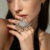 Stainless Steel Hollow Out Rings Women Sunflower Flower Exaggerated Open Rings Fashion Non Fading Party Jewelry Accessories Gift