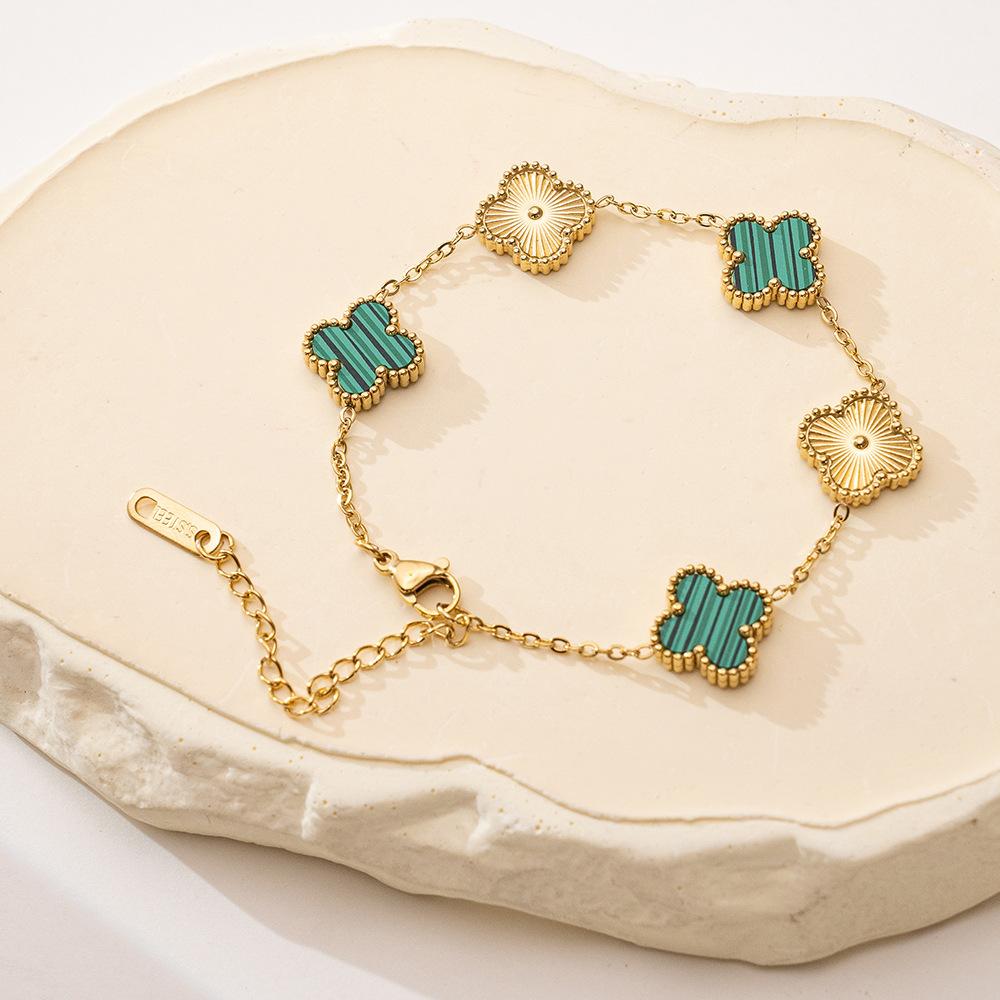 Fashion Lucky Four-Leaf Clover Bracelet Double-Sided Mother-of-Pearl Laser Flower 18K Versatile Women's Bracelet