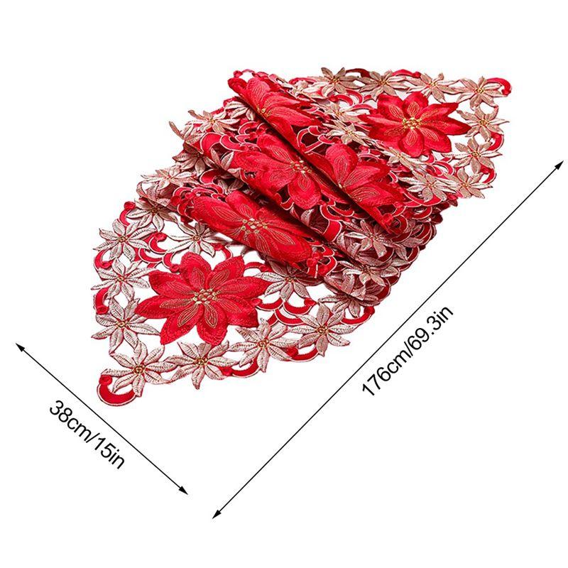 M-Modern-Christmas Table Runner, Poinsettia Holly Leaf Embroidered Table Linens For Christmas Decorations