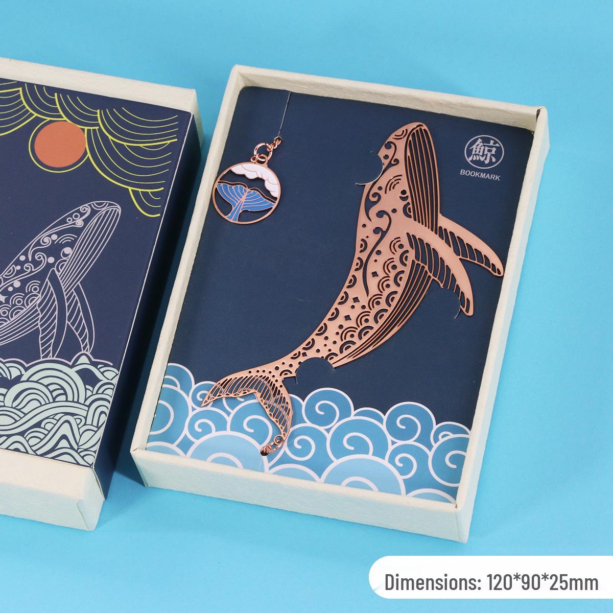 Whale Tide Ancient-Style Hollow Metal Art Bookmark: Ocean Museum Auspicious Festival Gift