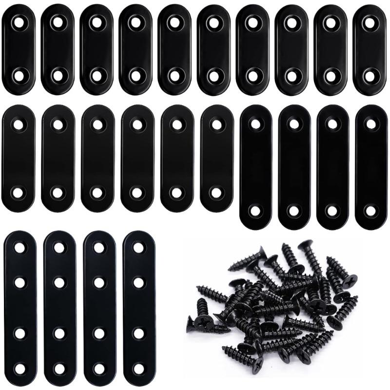 1 Set 86 Stück Schwarze Flache Edelstahlwinkel mit Schrauben, Winkelverbinder, Regalhalterungen, Flache Metall-Reparaturplatten