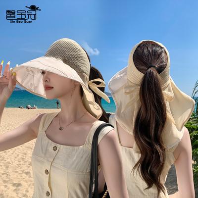Chapeau d'été d'extérieur à larges bords protection solaire protection UV chapeau haut vide enfants nœud châle chapeau bob