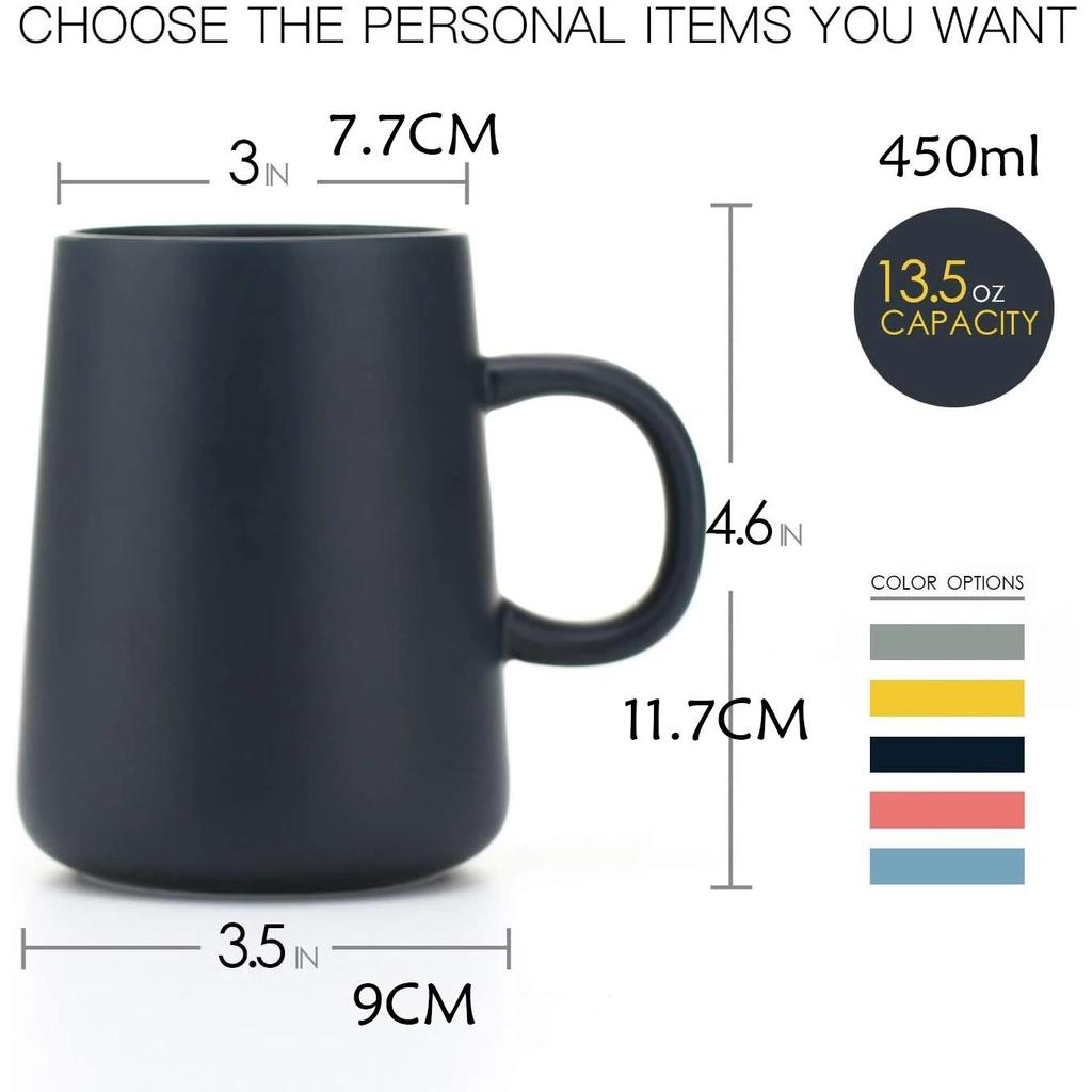 Tazza da Tè in Ceramica da 450ML Tazze Extra Grandi Tazze da Caffè Ampie in Ceramica Monocolore Opache Tazza da Caffè Grande Tazza da Tè Con Cucchiaino