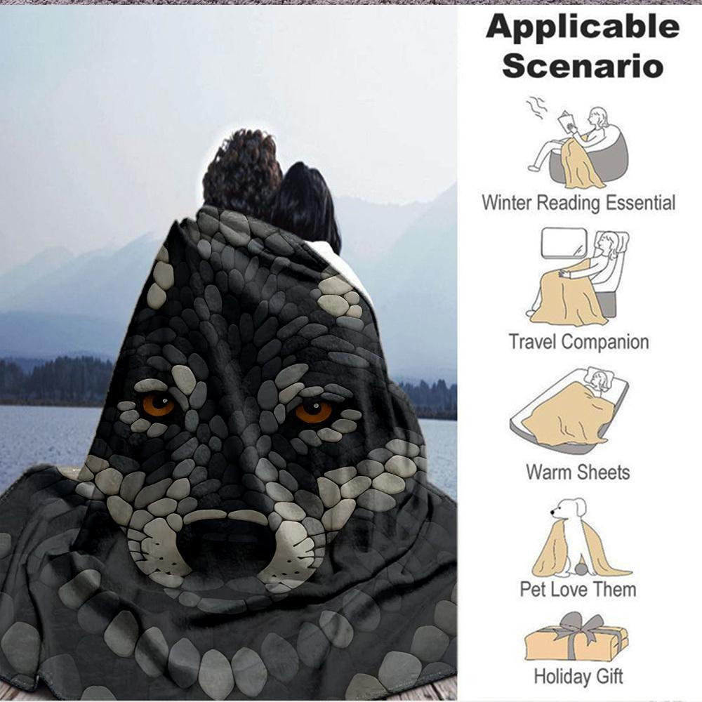 1pc Wolf Stone Blanket, Lightweight Flannel Throw Blanket For Sofa, Bed, Travel, Camping, Living Room, Office, Couch, Chair, And Bed