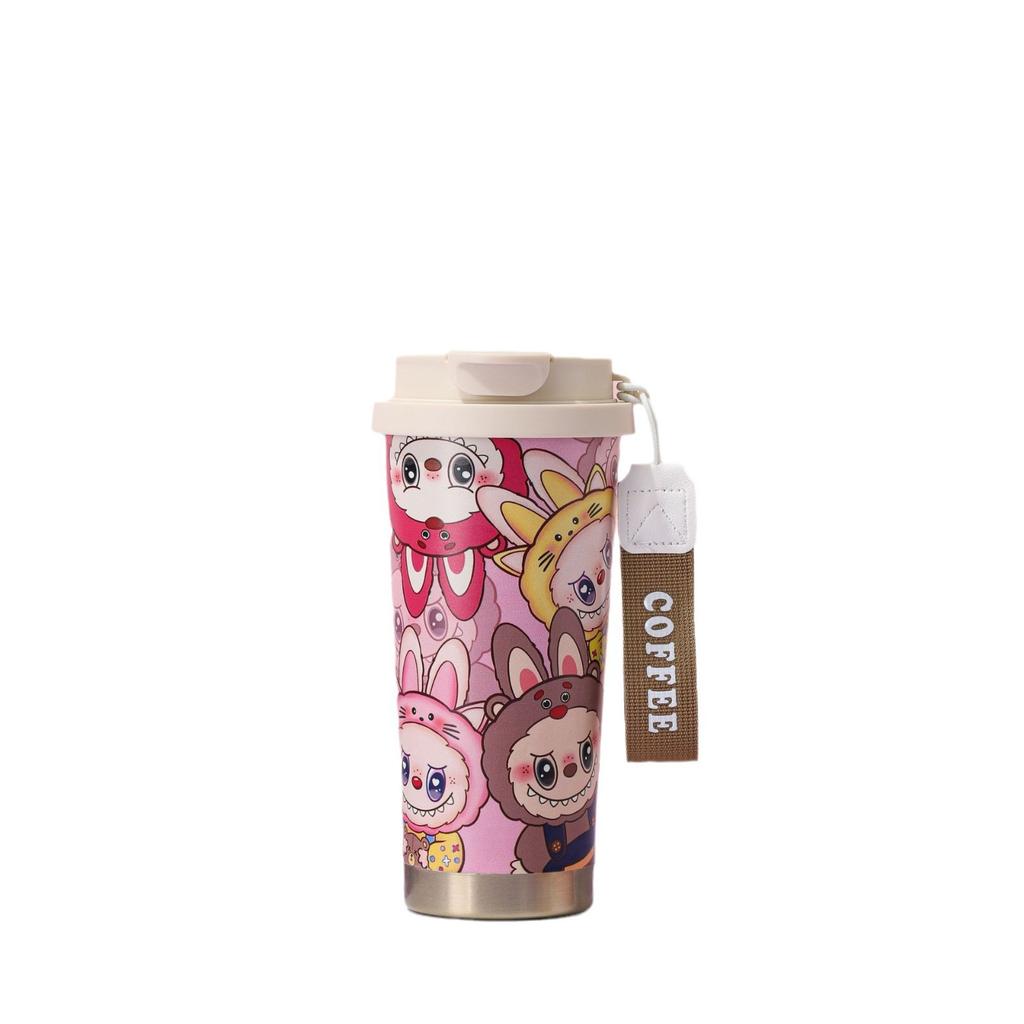 New 304 Stainless Steel Thermos Cup Labu Cloth Cartoon Pattern Portable Lily of the Valley Cup Girls High Value Straw