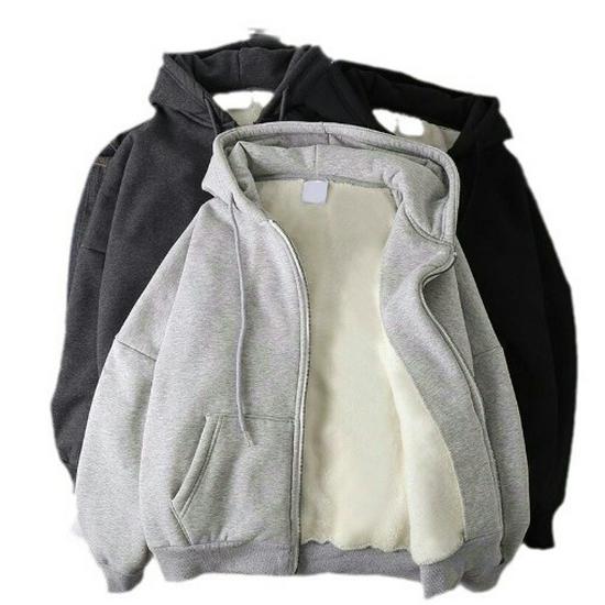 Men's/Women's Warm Plus Velvet Hooded Cardigan - Thick, Loose-Fit, Solid Color Zipper Sweater for Fall/Winter