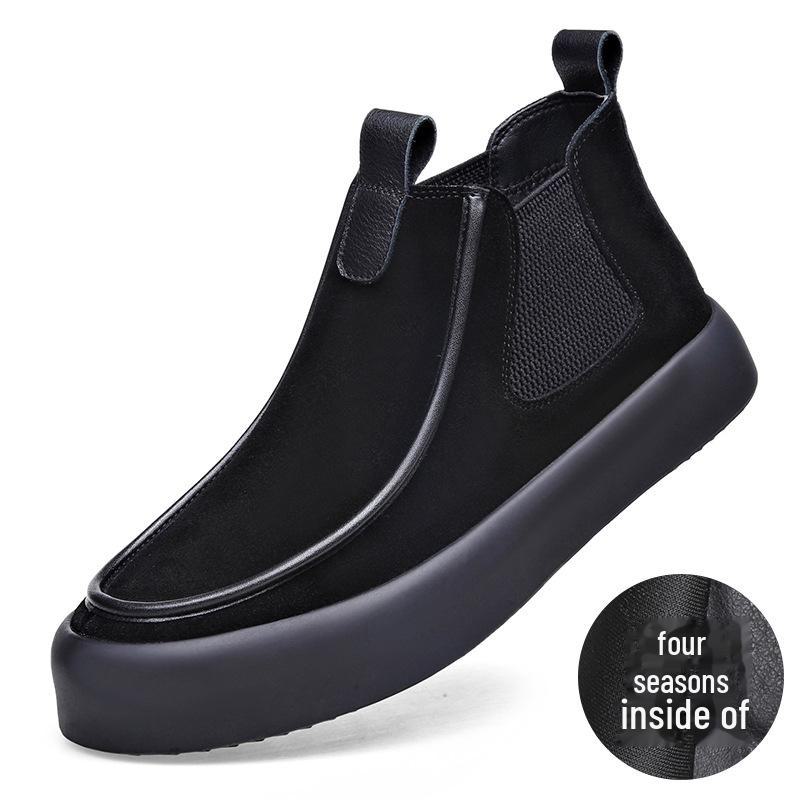 

Модные мужские короткие ботинки из замши и кожи — универсальные, с мягкой подошвой, из натуральной кожи для осени и зимы. 42 (Standard Shoe Size)