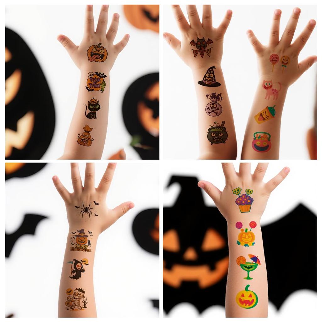 Halloween Tattoo INKARTLINK Wassertransfer-Aufkleber für die Haut und bleibt schön für Wasser 64 Set mit 32 Aufklebern Zubehör, 3-5 Tage, Beständig,