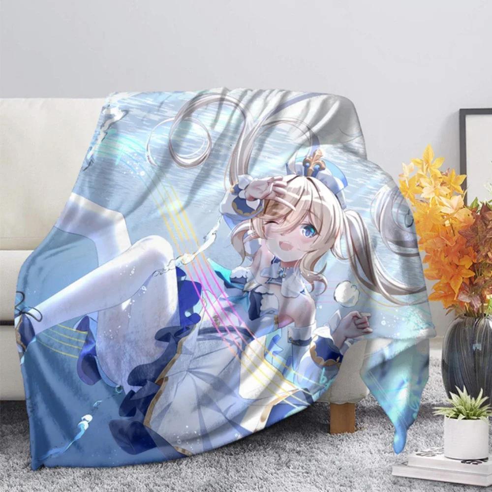 3d Printed Genshin Impact Girls Blanket Bedspread Cute Flannel Home Camping Aircraft Blanket Plush Soft Comfortable Blanket