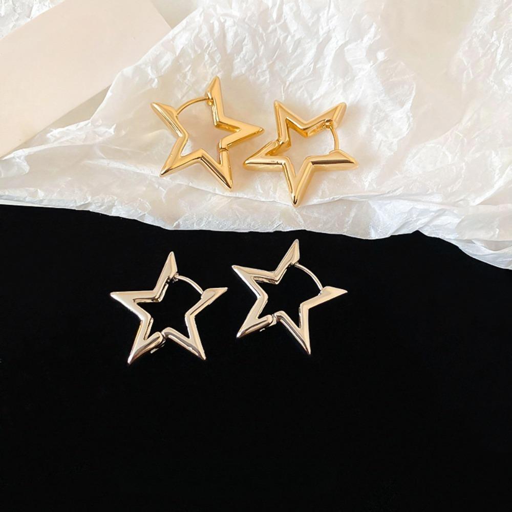 Classic Temperament Glossy Surface Metal Hollowed-out Star-shaped Hoop Earrings for Women Korea Charm Jewelry Accessories Gifts