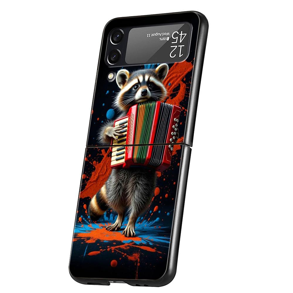 Hard PC Phone Case For Samsung Galaxy Z Flip 7 6 5 4 Black Cover For Galaxy Z Flip 3 Foldable Shockproof Capas Mapache Funda Bag