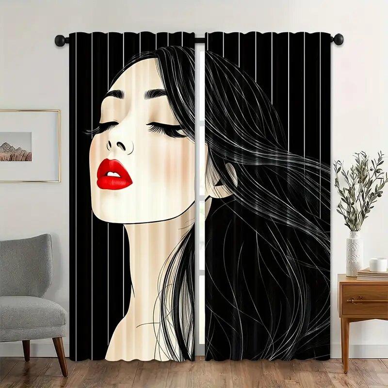 Set Of 2 Hair Salon Pole Bag Curtains Bedroom Kitchen Decoration Home Living Room Curtain Polyester Perfect For Area