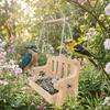 Durable Wooden Hanging Bird Feeder Chair Design Rest Stand Bird Food Container Large Capacity Decorative Wildlife Habitat Yard